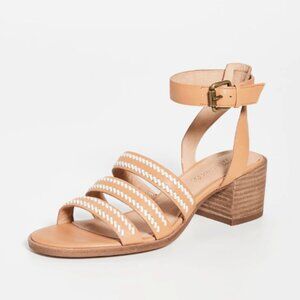 Madewell The Lily Whipstitch Sandals Tan Leather Block Heel Women’s 8.5
